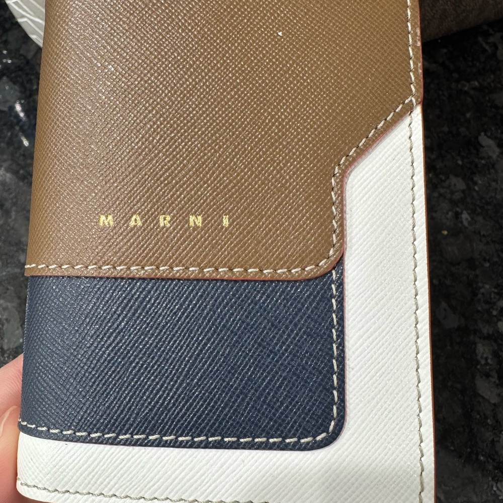 Marni Tricolor Wallet in Brown, Navy, and White